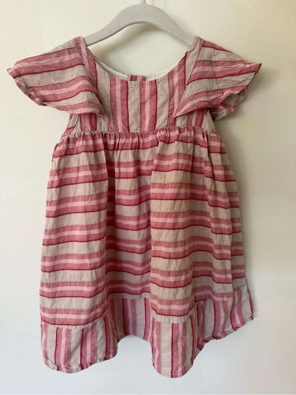 OshKosh B'gosh Pink and Cream Striped Flutter-Sleeve Dress